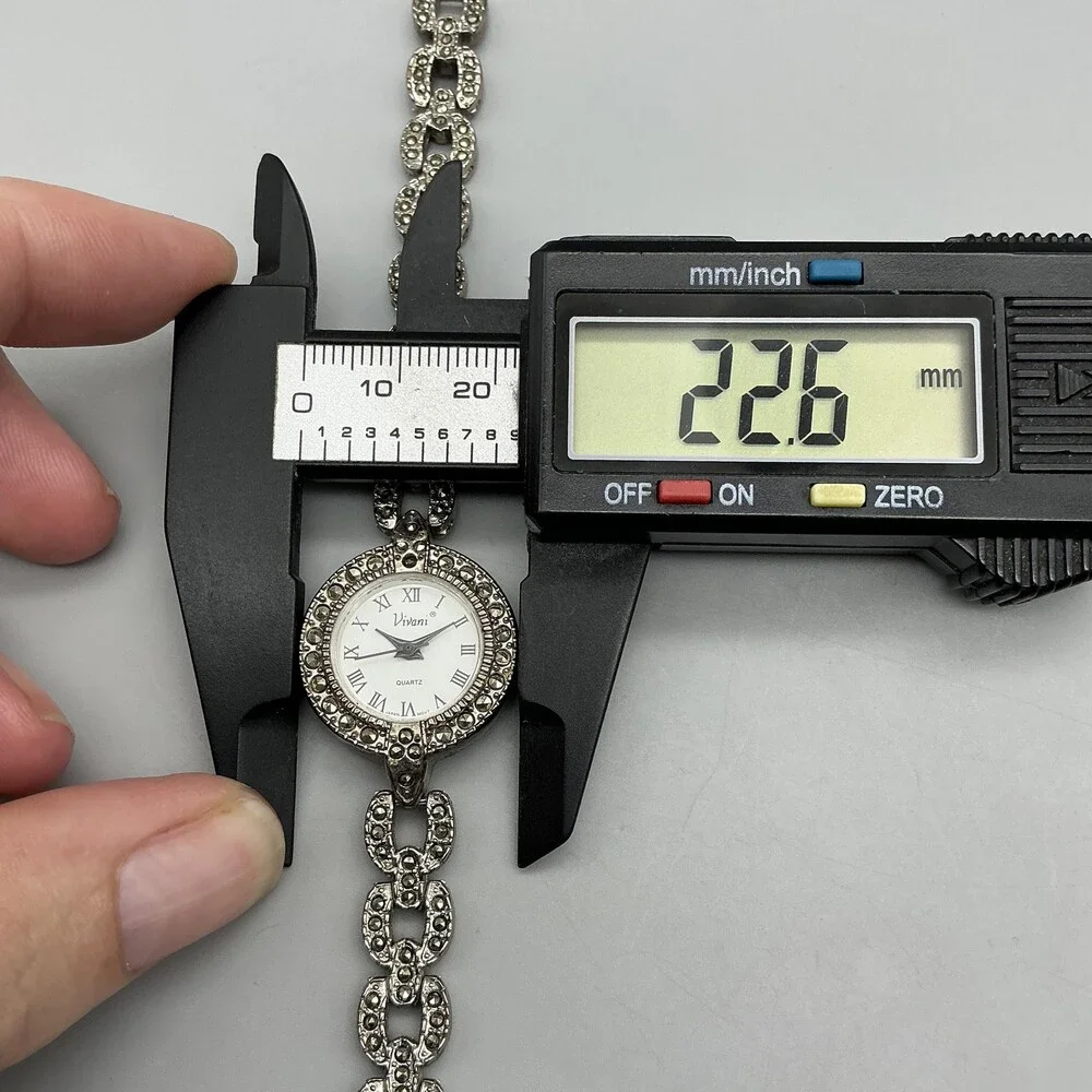 Vivani Womens Watch 23mm White Dial Silver Tone Marcasite New Battery 7